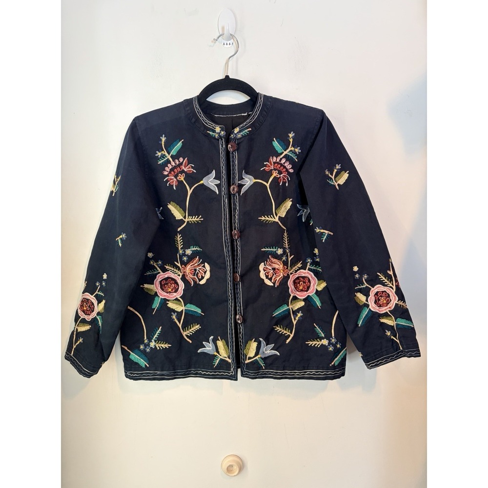 Vintage‎ Bedford Fair Lifestyles Jacket Women's Med Black  Embroidered Buttons